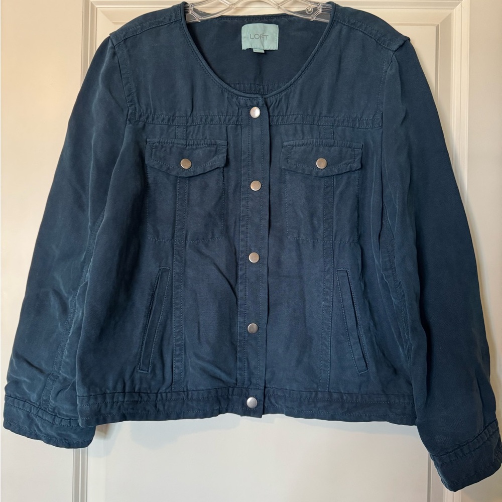 LOFT Women's Teal Blue Snap Front Utility Jacket